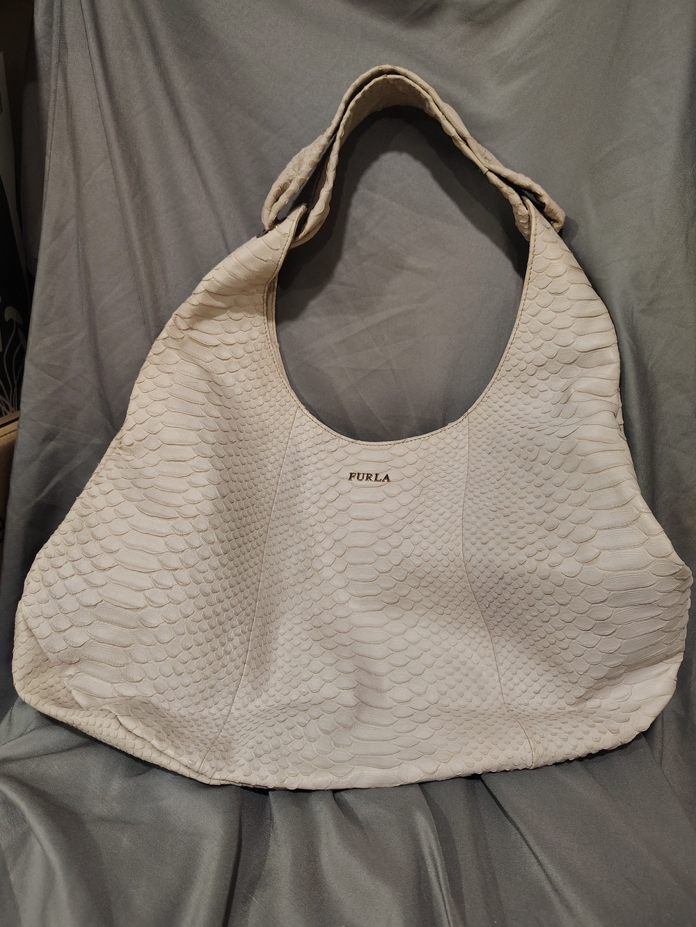 Furla Cream Textured Hobo Bag